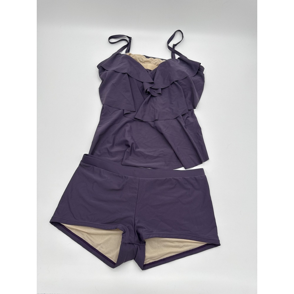 Envya Curve Purple Ruffle Tankini Set Boy Shorts Swimsuit 3X M0007A NWT
